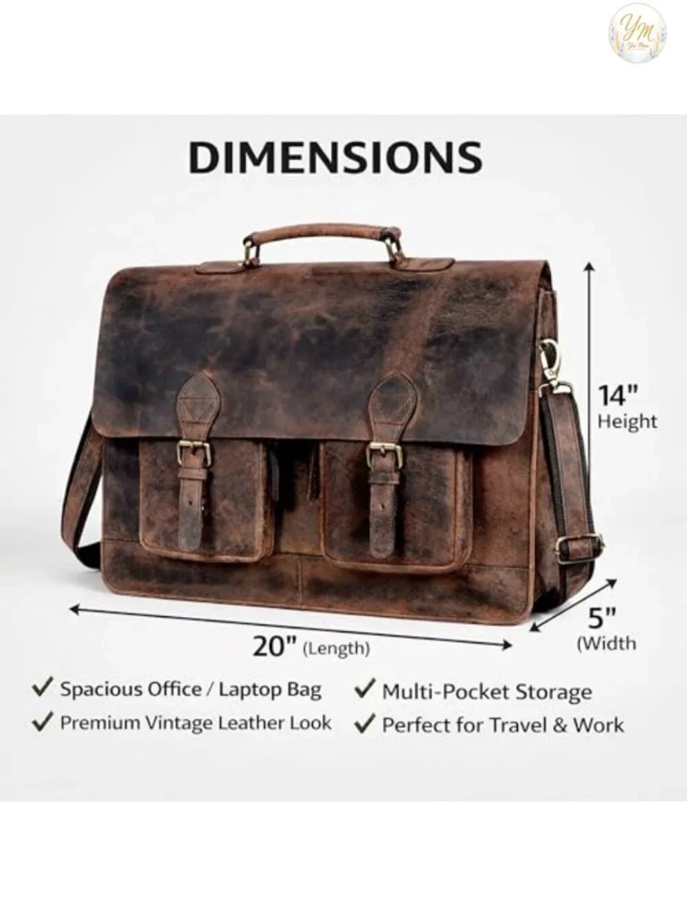 Genuine Buffalo Leather Laptop Messenger Bag 17 Inch Office Briefcase Travel